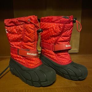 Sorel Red Kids Winter Boots with Polka Dot Detail